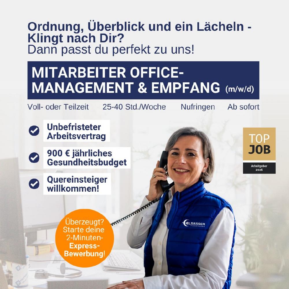 Mitarbeiter Officemanagement & Empfang (m/w/d) (Teilzeit | Nufringen)